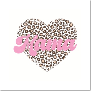 Mama heart leopard print retro distressed design Posters and Art